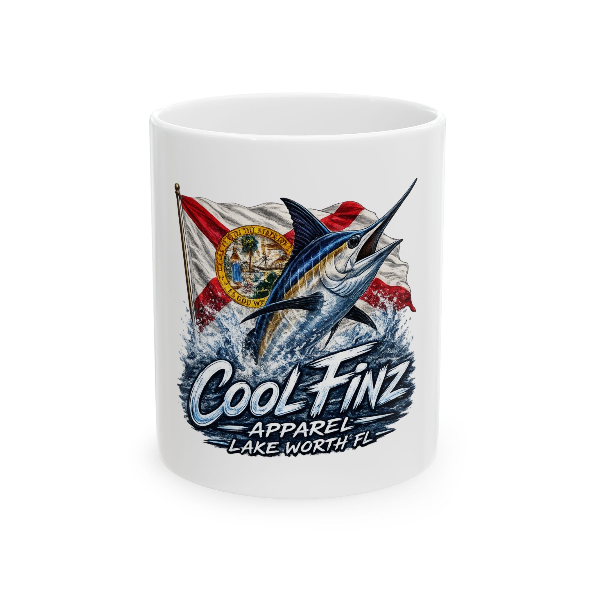 Cool Finz Marlin Mug — Lake Worth, FL Fishing Ceramic Coffee Cup (11oz/15oz)
