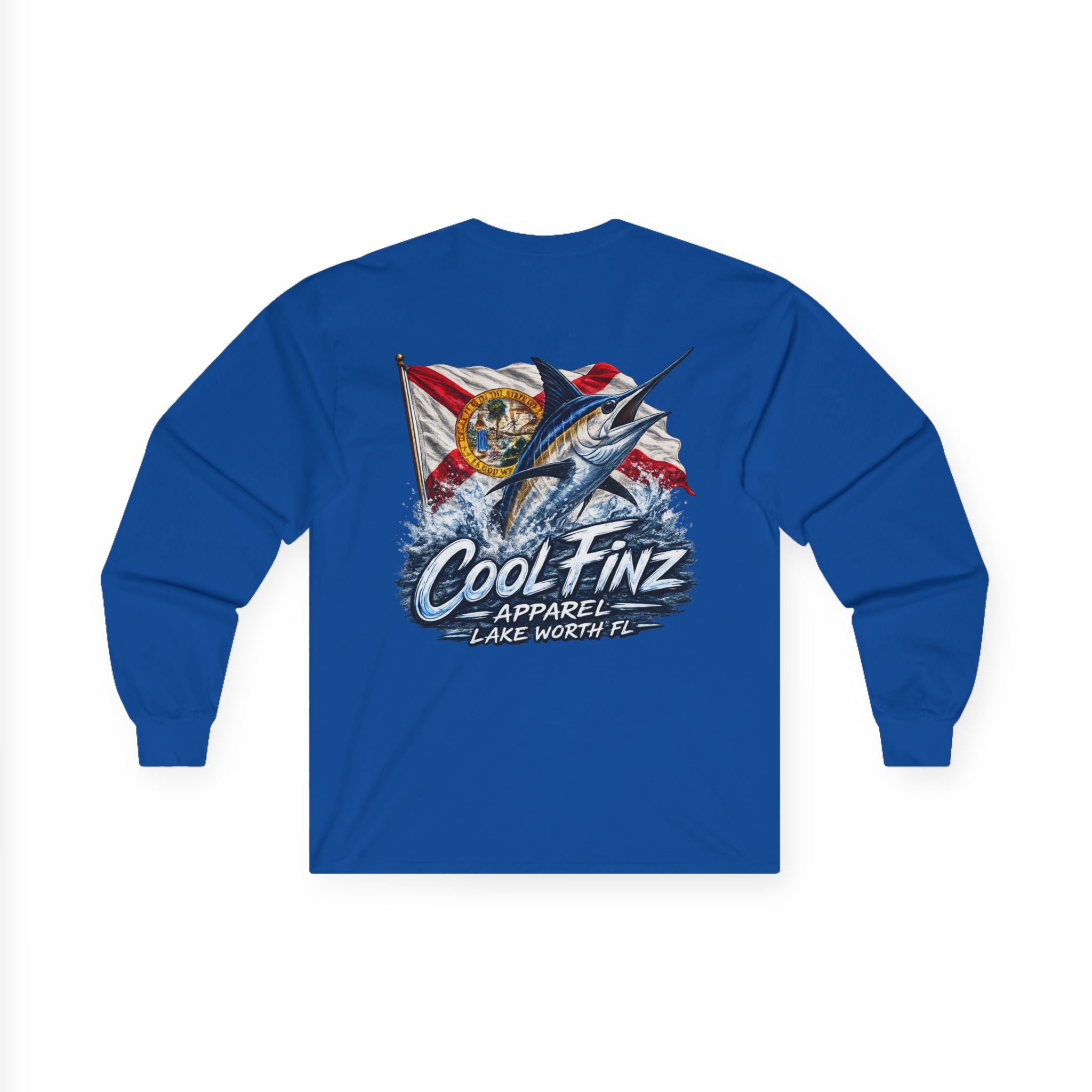 Long Sleeve Tee — Cool Finz Marlin Fishing Shirt with Florida Flag