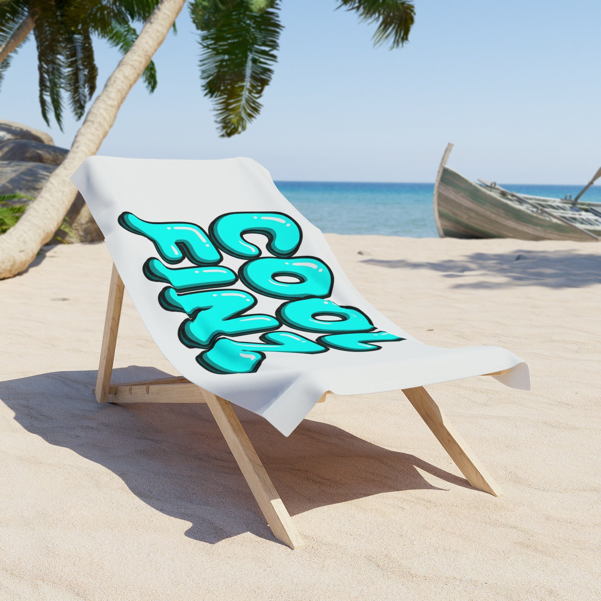Beach Towel — "COOL FINZ" Aqua Bubble Letter Pool & Surf Towel