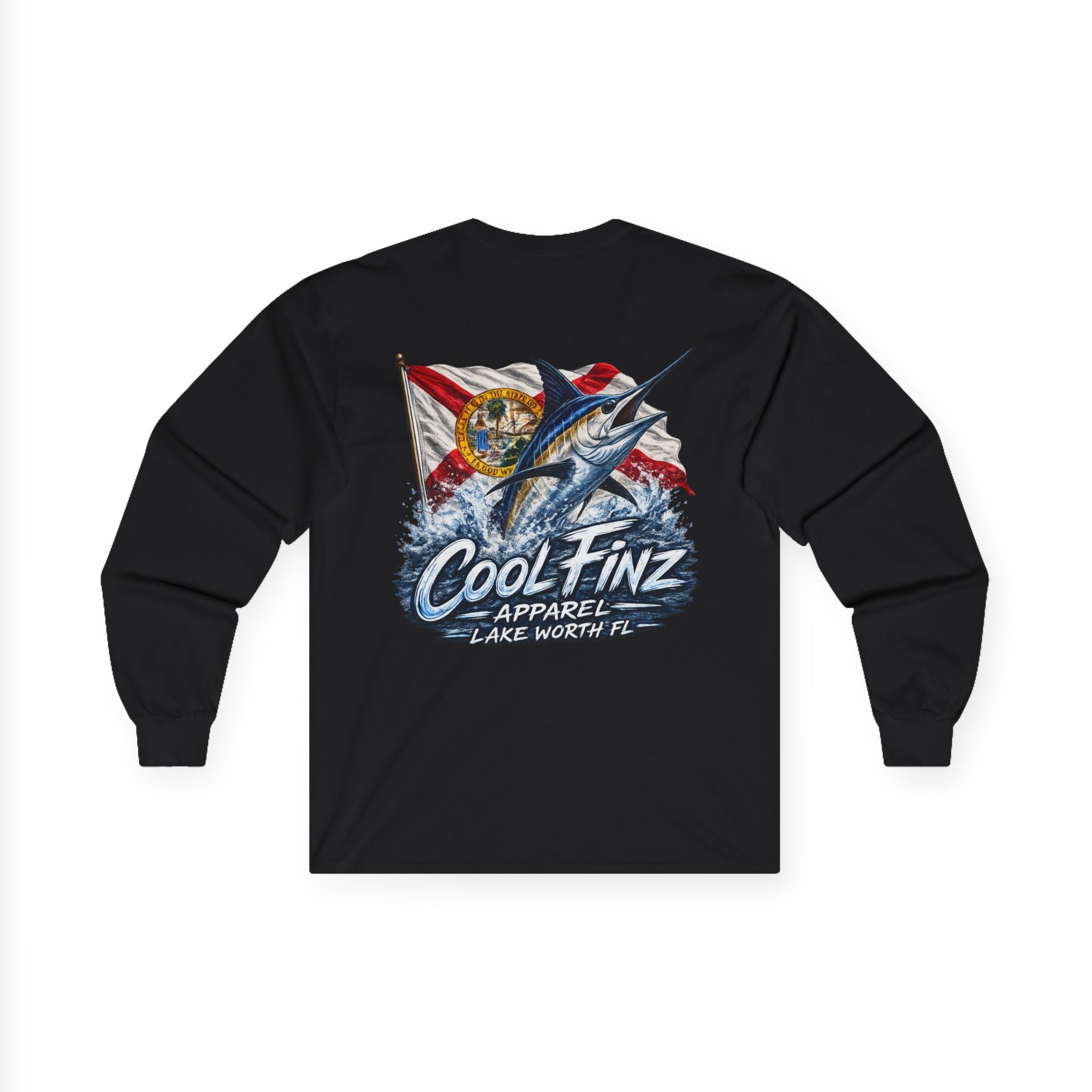 Long Sleeve Tee — Cool Finz Marlin Fishing Shirt with Florida Flag