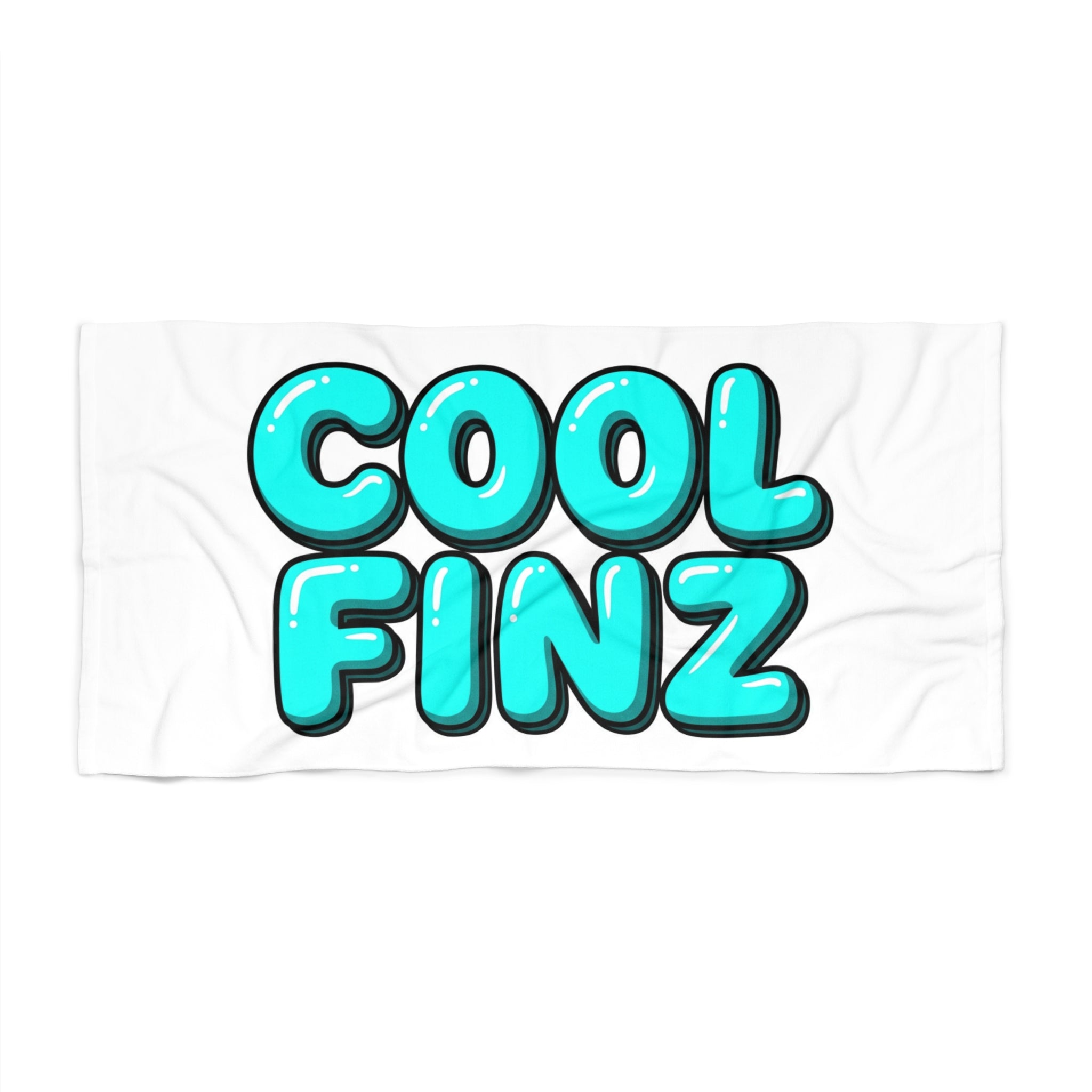 Beach Towel — "COOL FINZ" Aqua Bubble Letter Pool & Surf Towel