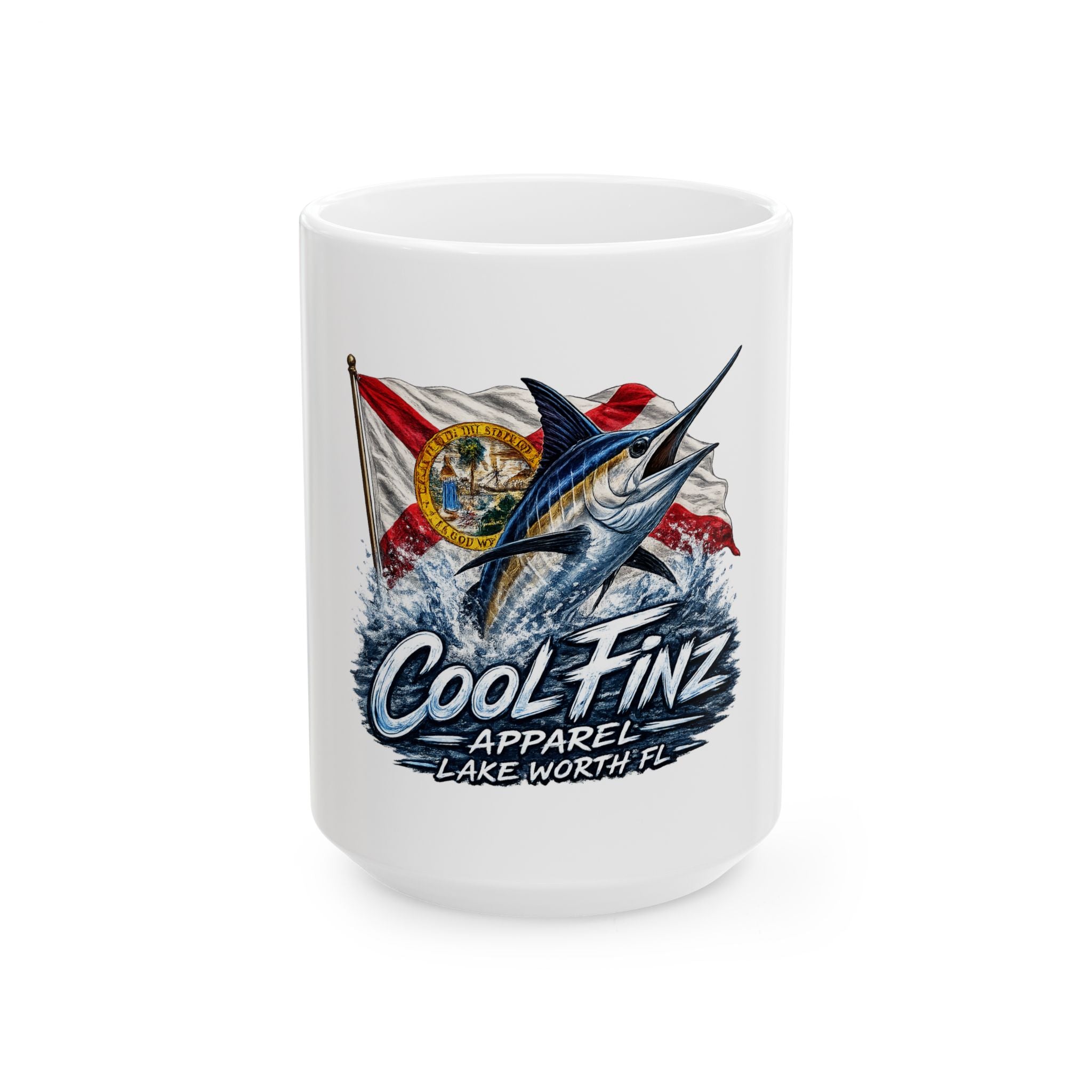 Cool Finz Marlin Mug — Lake Worth, FL Fishing Ceramic Coffee Cup (11oz/15oz)