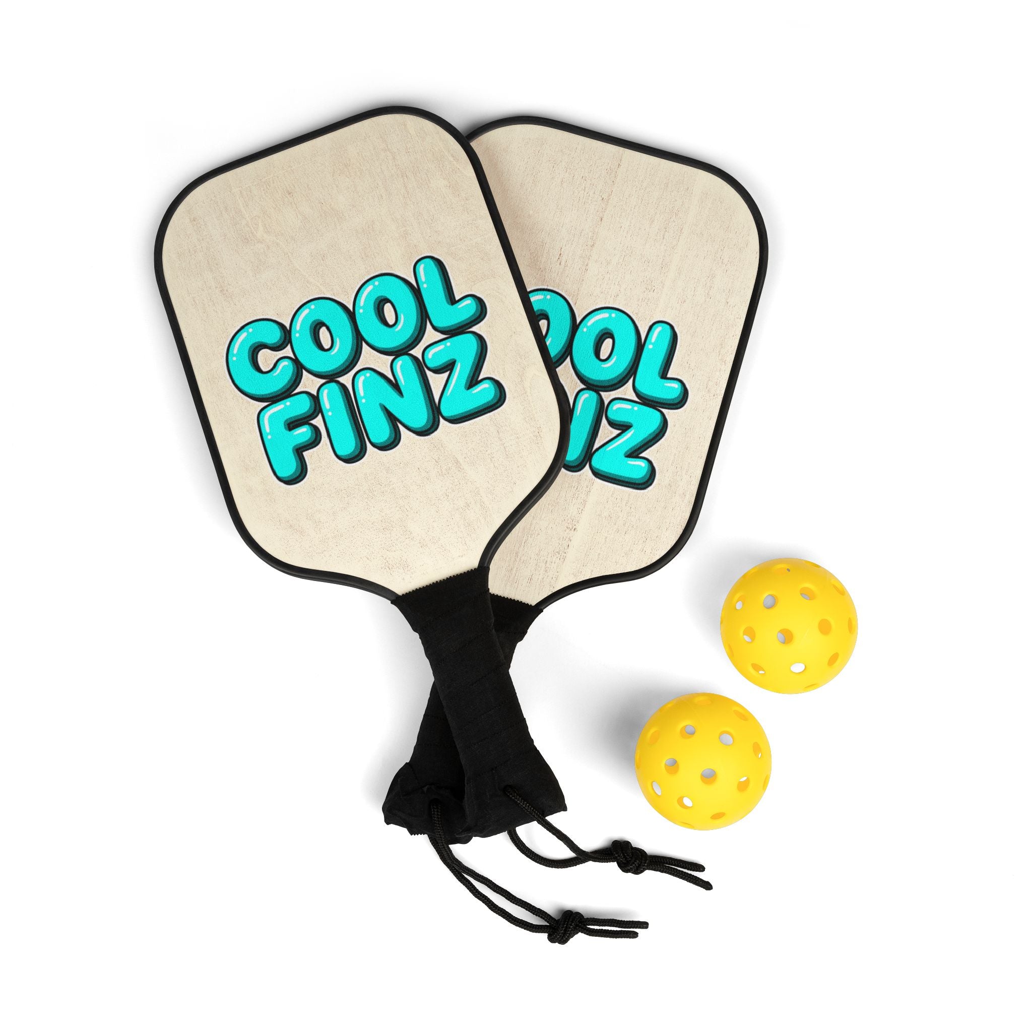 Pickleball Paddle Set – "COOL FINZ" Wooden Paddles with Balls