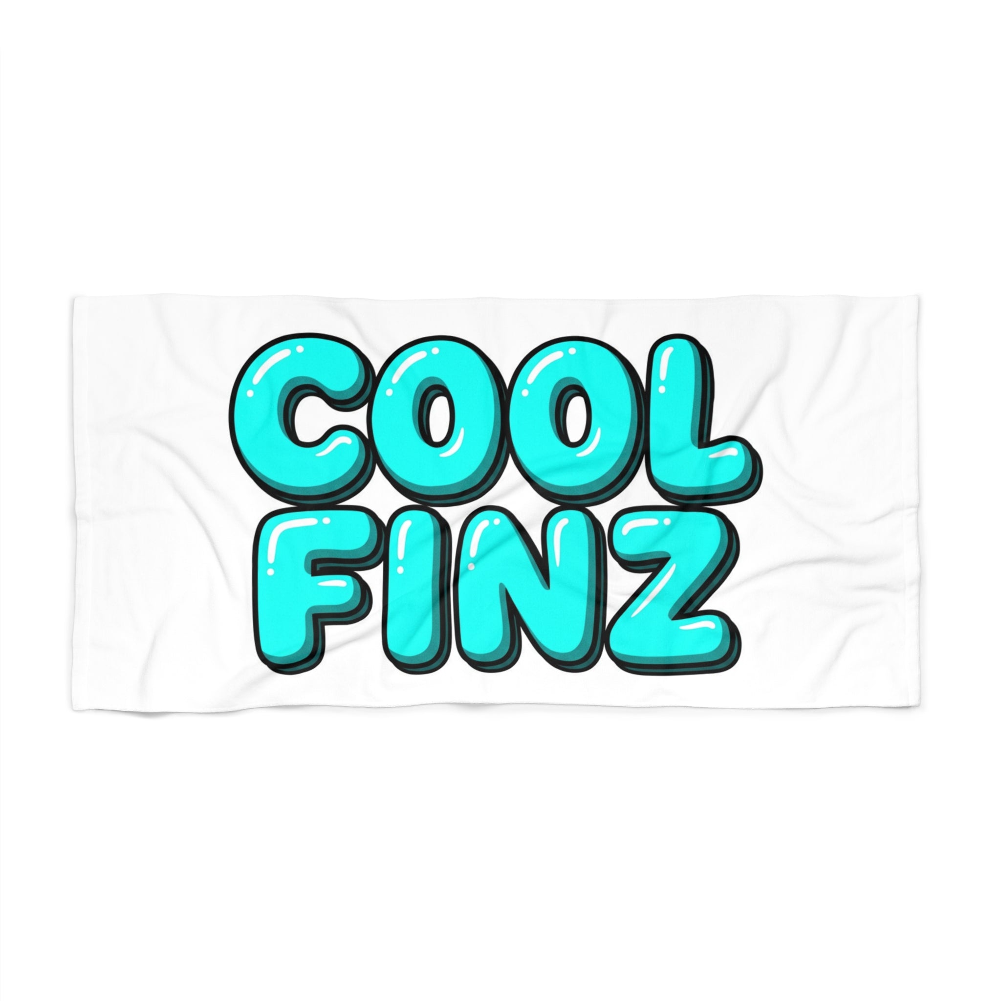 Beach Towel — "COOL FINZ" Aqua Bubble Letter Pool & Surf Towel