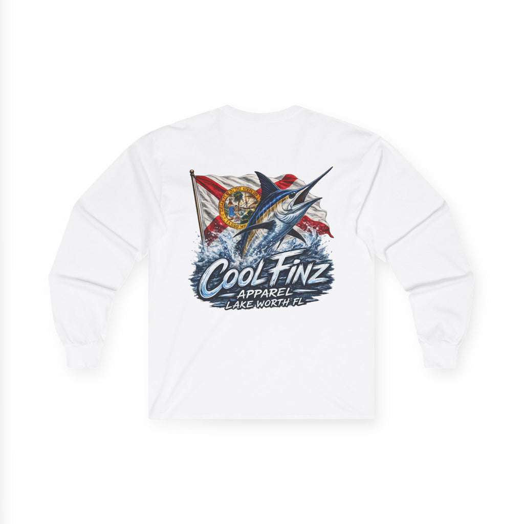 Long Sleeve Tee — Cool Finz Marlin Fishing Shirt with Florida Flag