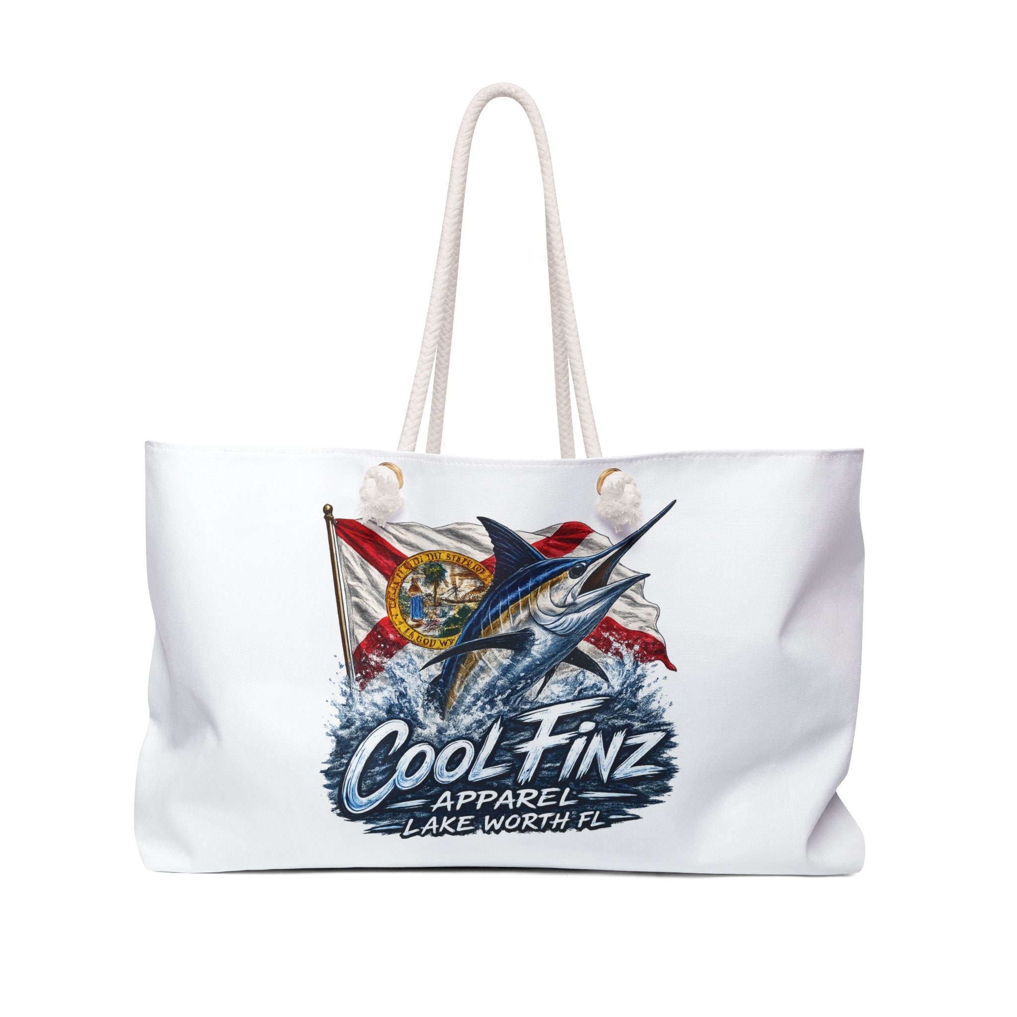 Weekender Bag: CoolFinz Apparel Marlin Beach Tote — Lake Worth Florida Nautical Travel Bag
