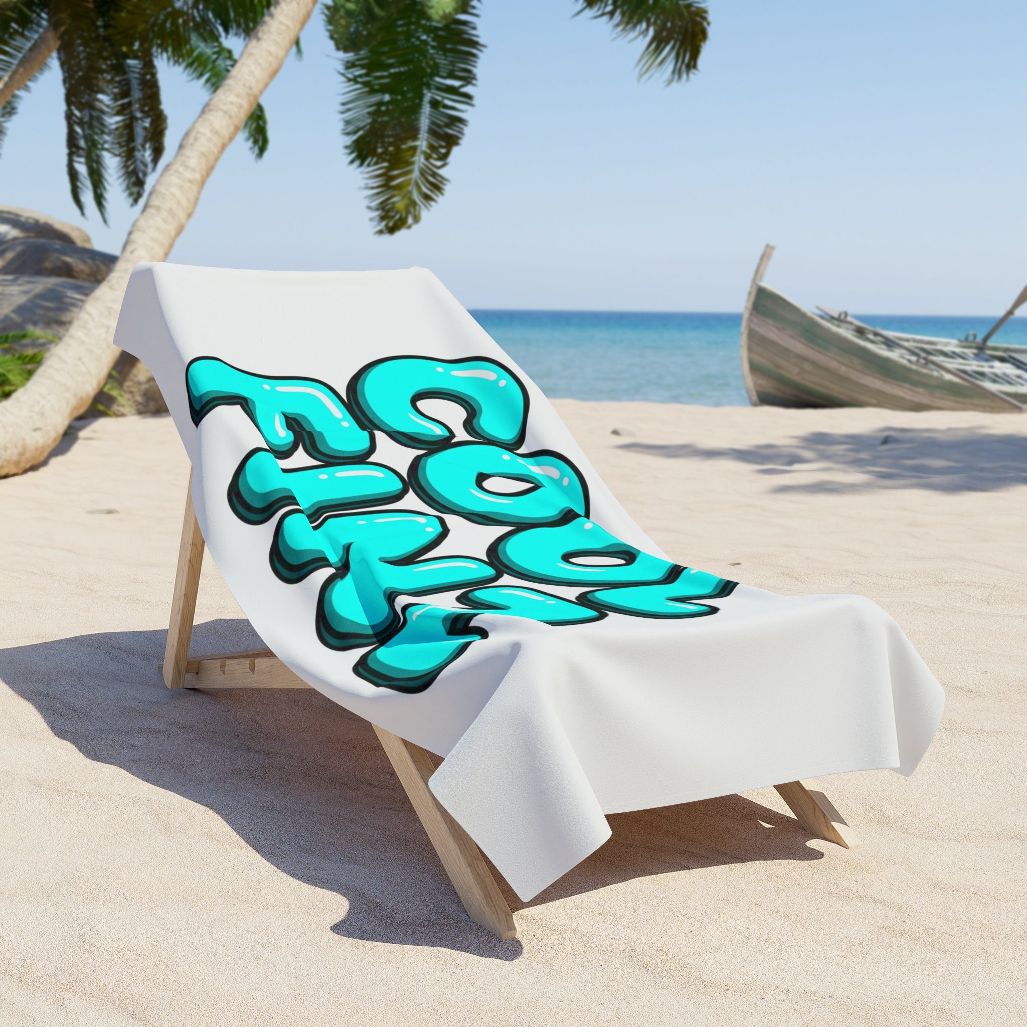 Beach Towel — "COOL FINZ" Aqua Bubble Letter Pool & Surf Towel